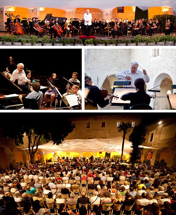 various photos of orchestra and conductor